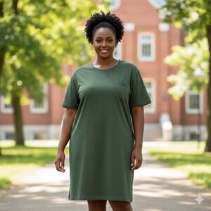 BYTAVI‎ Women's Green T-Shirt Dress with Pocket Mini Casual Comfy Relaxed Fit